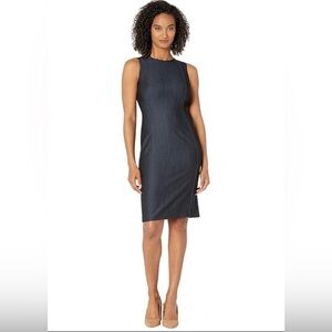 Calvin Klein Crewneck Denim Sheath Dress Women's 4 Blue Back Silver Zip Closure